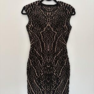 RVN Black and Nude Textured Midi Bodycon Dress